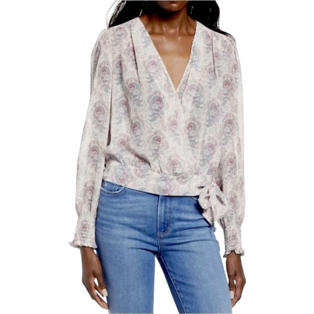 🔥HP🔥Paige Margherita Tie Waist Blouse In Ecru Multi